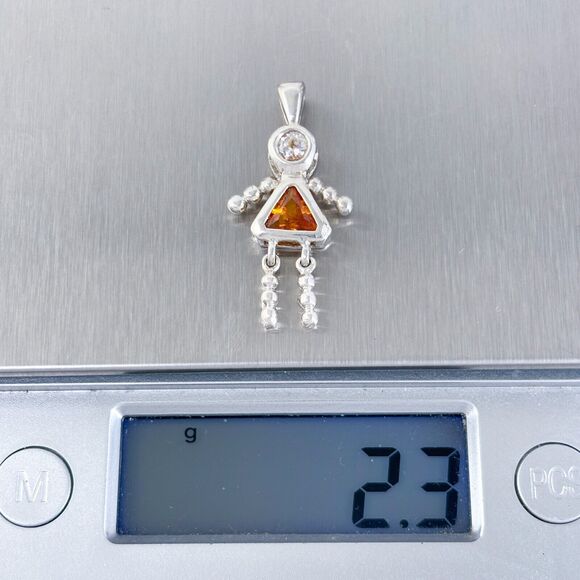 Vintage Sterling Silver 925 Orange Cubic Zirconia Girl Pendant - Picture 6 of 7